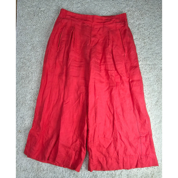 Athleta Playa Linen Wide Crop Pant in Passionfruit Coral Palazzo Size 8P - Picture 1 of 11